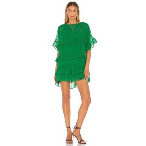 Lovers‎ + Friends Womens Mona Mini Dress Size XS Green Ruffle Tiered Party Flowy